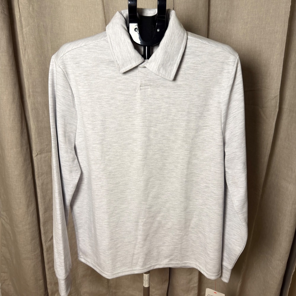 ASOS DESIGN Mens S Smart Scuba Polo Shirt Oatmeal Heather Long Sleeve NWT